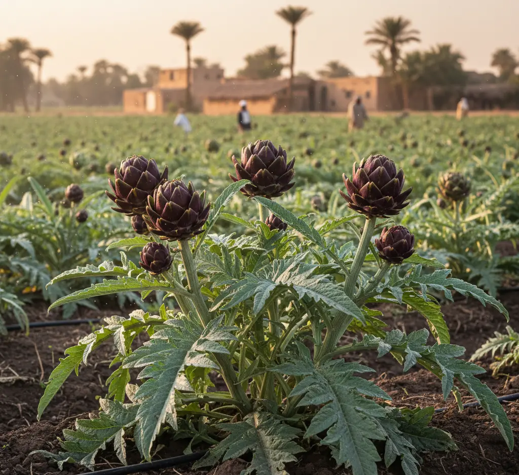 Land planted with Egyptian artichokes, ready for export by Ezz Export Company